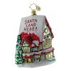 Santa and his reindeer won't have any trouble finding this snow-decked house glass ornament.