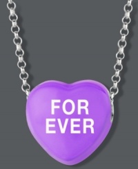 Sugary sweet style you can wear! Sweethearts' FOR EVER pendant features a purple enamel surface and polished, sterling silver setting and chain. Copyright © 2011 New England Confectionery Company. Approximate length: 16 inches + 2-inch extender. Approximate drop: 1/2 inch.