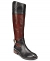 An embossed designer logo adds an air of elegance to the Flavian boots by Vince Camuto.