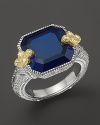 From Judith Ripka's Estate collection comes this Ascher cut ring, showcasing a brilliant blue corundum stone.