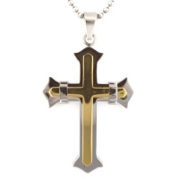 Stainless Steel Men's Gold Plated Large Cross Necklace on 22 Inch Ball Chain Stainless Steel Men's Gold Plated Large Cross Necklace on 22 Inch Ball Chain