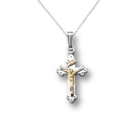 Sterling Silver Children's Two-Tone Crucifix Cross Pendant Necklace , 15 Sterling Silver Children's Two-Tone Crucifix Cross Pendant Necklace , 15