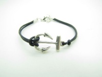 Adjustable Antique Silver Vintage Silver Anchor Bacelet with Black Rope Cuff Bracelet Vintage Bracelet 840s Adjustable Antique Silver Vintage Silver Anchor Bacelet with Black Rope Cuff Bracelet Vintage Bracelet 840s