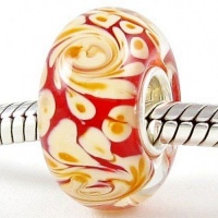 Silver Core Red with White Swirls Murano Glass Bead Charm Silver Core Red with White Swirls Murano Glass Bead Charm