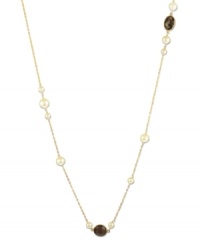 Long and luxurious. This beautiful 42-inch necklace combines petite stations of cultured freshwater pearl (6-8 mm) and onyx (15-3/8 ct. t.w.). Delicate chain and setting crafted in 18k gold over sterling silver. Approximate length: 42 inches. Long and luxurious. This beautiful 42-inch necklace combines petite stations of cultured freshwater pearl (6-8 mm) and onyx (15-3/8 ct. t.w.). Delicate chain and setting crafted in 18k gold over sterling silver. Approximate length: 42 inches.