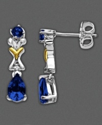 Illuminate your look with a dash of drama. Drop earrings with round- and pear-cut sapphire (1-1/3 ct. t.w.) and diamond accents set in 14k gold and sterling silver. Approximate drop: 3/4 inch. Illuminate your look with a dash of drama. Drop earrings with round- and pear-cut sapphire (1-1/3 ct. t.w.) and diamond accents set in 14k gold and sterling silver. Approximate drop: 3/4 inch.