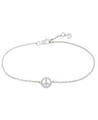 Give this charming design a chance. This delicate mini charm bracelet from CRISLU flaunts a peace sign with faceted clear cubic zirconias (1/4 ct. t.w.). Crafted in platinum over sterling silver. Nickel-free. Approximate length: 7 inches.