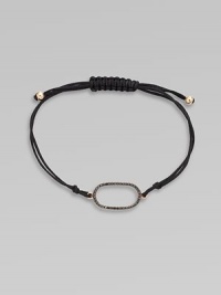 A knotted cord with a black diamond encrusted, 18K rose gold, oval link. Black diamonds, .25 tcw18K rose goldPolyester cordLink size, about ¾Length, about 13½ adjustableDrawstring closureImported A knotted cord with a black diamond encrusted, 18K rose gold, oval link. Black diamonds, .25 tcw18K rose goldPolyester cordLink size, about ¾Length, about 13½ adjustableDrawstring closureImported