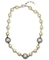 Classic elegance with a hint of boldness, by Anne Klein. This collar necklace is embellished with glass pearls and jet plastic beads. Crafted in gold tone mixed metal. Approximate length: 16 inches + 2-inch extender. Classic elegance with a hint of boldness, by Anne Klein. This collar necklace is embellished with glass pearls and jet plastic beads. Crafted in gold tone mixed metal. Approximate length: 16 inches + 2-inch extender.