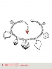 GUESS Silver-Tone Heart Charm Bracelet, SILVER GUESS Silver-Tone Heart Charm Bracelet, SILVER