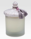 Floral notes of jasmine, gardenia, magnolia and honeysuckle are accented with a touch of rhubarb and black fig in a frosted glass jar. Ceramic stoneware lidWax candle15-hour burn time7.5 oz.5 highImported