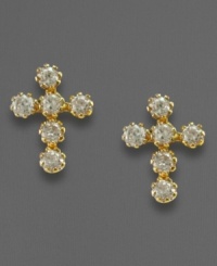 Let her cherish these classic cross earrings, crafted in luminous 14k gold with cubic zirconia stones. Let her cherish these classic cross earrings, crafted in luminous 14k gold with cubic zirconia stones.