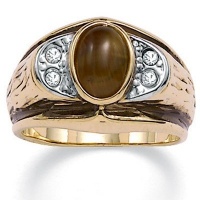 Men's Oval-Shaped Genuine Tiger's Eye Crystal Accent 14k Yellow Gold-Plated Antique-Finish Ring Men's Oval-Shaped Genuine Tiger's Eye Crystal Accent 14k Yellow Gold-Plated Antique-Finish Ring