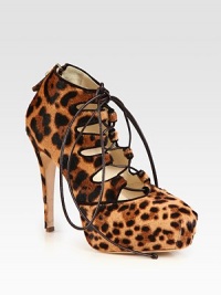 Fierce leopard-printed pony hair design, topped with suede trim and thin leather laces. Self-covered heel, 5 (125mm)Hidden platform, 1¼ (30mm)Compares to a 3¾ heel (95mm)Pony hair upper with suede trim and leather lacesBack zipLeather lining and solePadded insoleMade in Italy Fierce leopard-printed pony hair design, topped with suede trim and thin leather laces. Self-covered heel, 5 (125mm)Hidden platform, 1¼ (30mm)Compares to a 3¾ heel (95mm)Pony hair upper with suede trim and leather lacesBack zipLeather lining and solePadded insoleMade in Italy