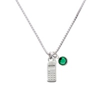 Silver Cellphone Charm Necklace with Green Emerald Crystal Drop Silver Cellphone Charm Necklace with Green Emerald Crystal Drop