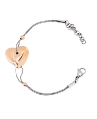 Steal hearts with this romantic style! Breil's trendy bracelet design features polished stainless steel and rose gold ion-plated stainless steel with a heart charm accent. Approximate length: 7 inches. Steal hearts with this romantic style! Breil's trendy bracelet design features polished stainless steel and rose gold ion-plated stainless steel with a heart charm accent. Approximate length: 7 inches.