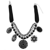 Floral Pendants Black Ribbon Necklace Floral Pendants Black Ribbon Necklace