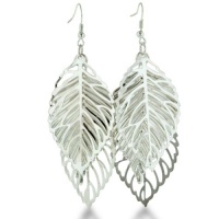 Delicate Silver Tone Leaf Trio Lightweight Dangle Earrings, 3 Inches Delicate Silver Tone Leaf Trio Lightweight Dangle Earrings, 3 Inches