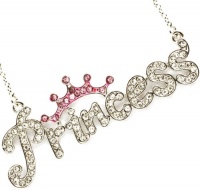 Adorable Silver Plated Bling PRINCESS Lettered Necklace Topped with Pink Crystal Crown Adorable Silver Plated Bling PRINCESS Lettered Necklace Topped with Pink Crystal Crown