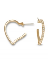 Romantic bliss: You'll fall in love with Swarovski's charming heart-shaped hoop earrings! Crafted in rose gold tone mixed metal, they're embellished with sparkling clear pavé crystals. Approximate diameter: 7/8 inches. Romantic bliss: You'll fall in love with Swarovski's charming heart-shaped hoop earrings! Crafted in rose gold tone mixed metal, they're embellished with sparkling clear pavé crystals. Approximate diameter: 7/8 inches.