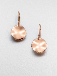 Stunning hammered discs in 18k gold and sterling silver, finished in the warm glow of 18k rose goldplating. 18k gold & sterling silver with 18k rose goldplatingLength, about .94French wireImported 