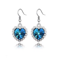 Contessa Bella Fancy Genuine 18k White Gold Plated Bermuda Blue and Clear Swarovski Austrian Crystal Elements Beautiful Framed Heart of the Ocean Titanic Dangle Pierced Women Earrings Elegant Silver Color Crystal Fashion Jewelry