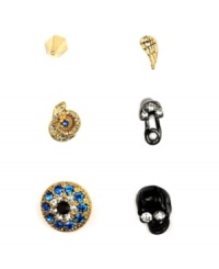 RACHEL Rachel Roy's stylish array of stud earrings lets you wear them in myriad chic combinations. Set includes skulls, safety pins, angel wings, and more. Crafted in gold tone and hematite tone mixed metal with glass crystal detailing. Approximate diameter: 1/4 inch to 1 inch. RACHEL Rachel Roy's stylish array of stud earrings lets you wear them in myriad chic combinations. Set includes skulls, safety pins, angel wings, and more. Crafted in gold tone and hematite tone mixed metal with glass crystal detailing. Approximate diameter: 1/4 inch to 1 inch.