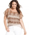 Sass up your style in Seven7 Jeans' short sleeve plus size top, featuring a snakeskin print.