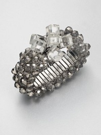A statement piece with clusters of faceted beads on a stainless steel stretch base. EpoxyZincStainless steelBrassLength, about 7.4Slip-on styleImported A statement piece with clusters of faceted beads on a stainless steel stretch base. EpoxyZincStainless steelBrassLength, about 7.4Slip-on styleImported