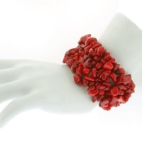 8 Multi Strands Red Coral Stone Chips Stretch Bangle Bracelet 8 Multi Strands Red Coral Stone Chips Stretch Bangle Bracelet