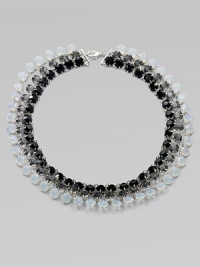 Three strands of shimmering Swarovski crystals in jet, opal and smoke shades, richly faceted in polished prong settings.CrystalSilverplatedLength, about 18¾Lobster claspMade in Italy