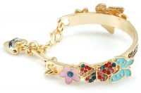 Origin Creation Gold Plated Juicy Enamel Butterfly Flower Charm Half Bangle Bracelet Origin Creation Gold Plated Juicy Enamel Butterfly Flower Charm Half Bangle Bracelet