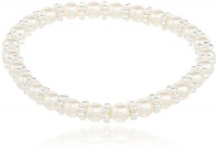 Cream Simulated Pearl and Silver Plated Rondell Bead Stretch Bracelet Cream Simulated Pearl and Silver Plated Rondell Bead Stretch Bracelet