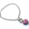 Designer Inspired Pink Crystal Puff Heart Charm Toggle Bracelet - White Gold Plated