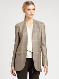 Sophisticated and sleek, this finespun Italian cashmere style is decorated with a smart Prince of Wales plaid pattern.Open frontWelt breast pocketSide flap pocketsButton cuffsDouble vented backAbout 27 from shoulder to hemCashmereDry cleanImported of Italian fabricModel shown is 5'11 (180cm) wearing US size 4. Sophisticated and sleek, this finespun Italian cashmere style is decorated with a smart Prince of Wales plaid pattern.Open frontWelt breast pocketSide flap pocketsButton cuffsDouble vented backAbout 27 from shoulder to hemCashmereDry cleanImported of Italian fabricModel shown is 5'11 (180cm) wearing US size 4.
