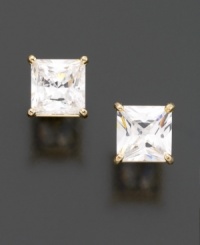 Princess-cut cubic zirconia is a chic alternative to the classic solitaire (2-5/8 ct. t.w.) Set in 14k gold. Princess-cut cubic zirconia is a chic alternative to the classic solitaire (2-5/8 ct. t.w.) Set in 14k gold.