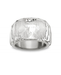 Clear and present chic! Swarovski translates its signature crystal into an eye-catching cocktail ring. Available in wear-with-anything classic clear crystal, in addition to pretty teal and rose versions. Made in silver tone mixed metal. Size 7. Clear and present chic! Swarovski translates its signature crystal into an eye-catching cocktail ring. Available in wear-with-anything classic clear crystal, in addition to pretty teal and rose versions. Made in silver tone mixed metal. Size 7.