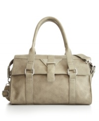 Elegant yet edgy. This lady-like satchel from BCBGeneration is decorated with unique signature hardware and glossy silvertone accents. Elegant yet edgy. This lady-like satchel from BCBGeneration is decorated with unique signature hardware and glossy silvertone accents.