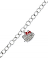 Shine bright with Hello Kitty. This sterling silver link bracelet features a charm made of pave crystals with that ever-present red bow for a look that's always in style. Approximate length: 7-1/2 inches. Approximate drop: 1/2 inch. Shine bright with Hello Kitty. This sterling silver link bracelet features a charm made of pave crystals with that ever-present red bow for a look that's always in style. Approximate length: 7-1/2 inches. Approximate drop: 1/2 inch.