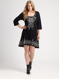 Pretty embroidery adds whimsy to this cotton shift dress with a modern hi-lo hem.U-neckElbow-length sleevesHi-lo hemAbout 36 from natural waistCottonMachine washImported Pretty embroidery adds whimsy to this cotton shift dress with a modern hi-lo hem.U-neckElbow-length sleevesHi-lo hemAbout 36 from natural waistCottonMachine washImported