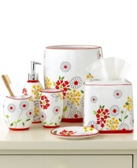 How does your garden grow? Inspired by the fun, carefree designs of Vera, the Wildflower toothbrush holder blooms with summertime florals in cheerful hues of cherry red, green and sunny yellow. Featuring hand-painted trim; high-fired for lasting durability. How does your garden grow? Inspired by the fun, carefree designs of Vera, the Wildflower toothbrush holder blooms with summertime florals in cheerful hues of cherry red, green and sunny yellow. Featuring hand-painted trim; high-fired for lasting durability.