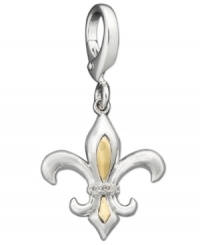 A French icon, the Fleur De Lis symbolizes royalty. Feel like a queen every time you wear this 14k gold and sterling silver charm. Features round-cut diamond accents. Lobster claw clasp. Approximate drop: 1-1/4 inches. A French icon, the Fleur De Lis symbolizes royalty. Feel like a queen every time you wear this 14k gold and sterling silver charm. Features round-cut diamond accents. Lobster claw clasp. Approximate drop: 1-1/4 inches.