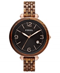 Rustic hues and shiny rose-gold tones create a lovely Heather collection watch, by Fossil. Rustic hues and shiny rose-gold tones create a lovely Heather collection watch, by Fossil.