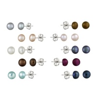 Stainless Steel 5.5-6mm Freshwater Cultured Multi-color Stud Earrings, Set of 10