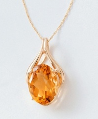The golden beauty of an oval-cut citrine (8 ct. t.w.) is captured in this graceful 14k gold wishbone pendant. Chain measures 18 inches; drop measures 1-1/4 inch. The golden beauty of an oval-cut citrine (8 ct. t.w.) is captured in this graceful 14k gold wishbone pendant. Chain measures 18 inches; drop measures 1-1/4 inch.