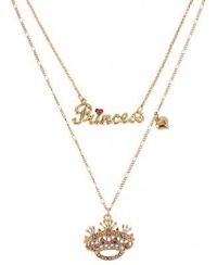 Betsey Johnson Antique Gold-Tone Glass Crystal Princess and Crown Two-Row Necklace Betsey Johnson Antique Gold-Tone Glass Crystal Princess and Crown Two-Row Necklace
