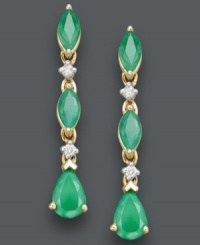 Enhance your evening look with dramatic drop earrings. Teardrop and marquise-cut emeralds (1-5/8 ct. t.w.) and sparkling diamond accents shine in a 14k gold setting. Approximate drop: 1-1/4 inch. Enhance your evening look with dramatic drop earrings. Teardrop and marquise-cut emeralds (1-5/8 ct. t.w.) and sparkling diamond accents shine in a 14k gold setting. Approximate drop: 1-1/4 inch.