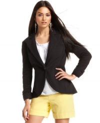 Soft knit fabric transforms INC's blazer from all-business to casual essential! Perfect for pairing with dresses, too! Soft knit fabric transforms INC's blazer from all-business to casual essential! Perfect for pairing with dresses, too!