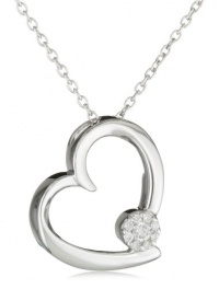 Women's Sterling Silver Diamond Resting Heart Pendant Necklace (1/ 10 cttw, I-J Color, I2-I3 Clarity), 18 Women's Sterling Silver Diamond Resting Heart Pendant Necklace (1/ 10 cttw, I-J Color, I2-I3 Clarity), 18