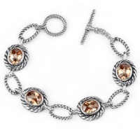 Dramatic Chic: Designer Inspired Sterling Silver Rhodium Finish Cable Design Toggle bar Oval Link Bracelet with Sparkling Champagne CZ Dramatic Chic: Designer Inspired Sterling Silver Rhodium Finish Cable Design Toggle bar Oval Link Bracelet with Sparkling Champagne CZ